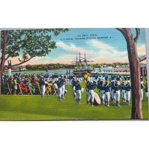 US Naval Training Station on Drill Field Newport RI Postcard Souvenir Vintage